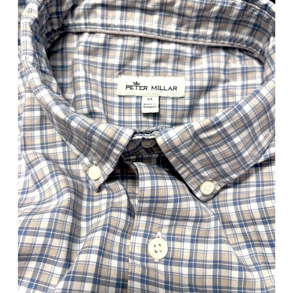 Peter Millar Shirt Men's Size XL Button Down Blue White Orange Pink Plaid - Picture 3 of 3